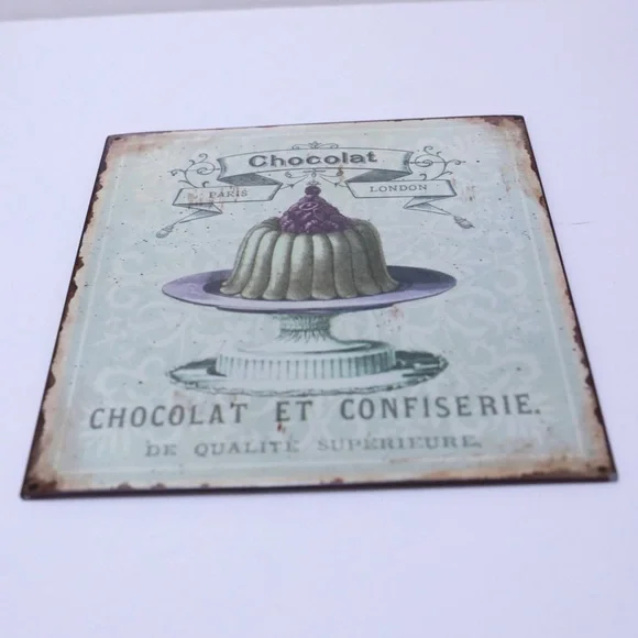 Set of 2 metal plaques Home Wall Decor French Dessert Retro Vintage Distressed - Picture 3 of 9